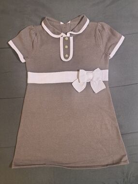 Janie and Jack Brown Dress with Pink Trim and Waist Bow